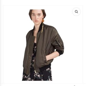 Zara Silky Bomber Jacket,‎ Army Green, Women's Size Small, Rocker Chick, Grunge